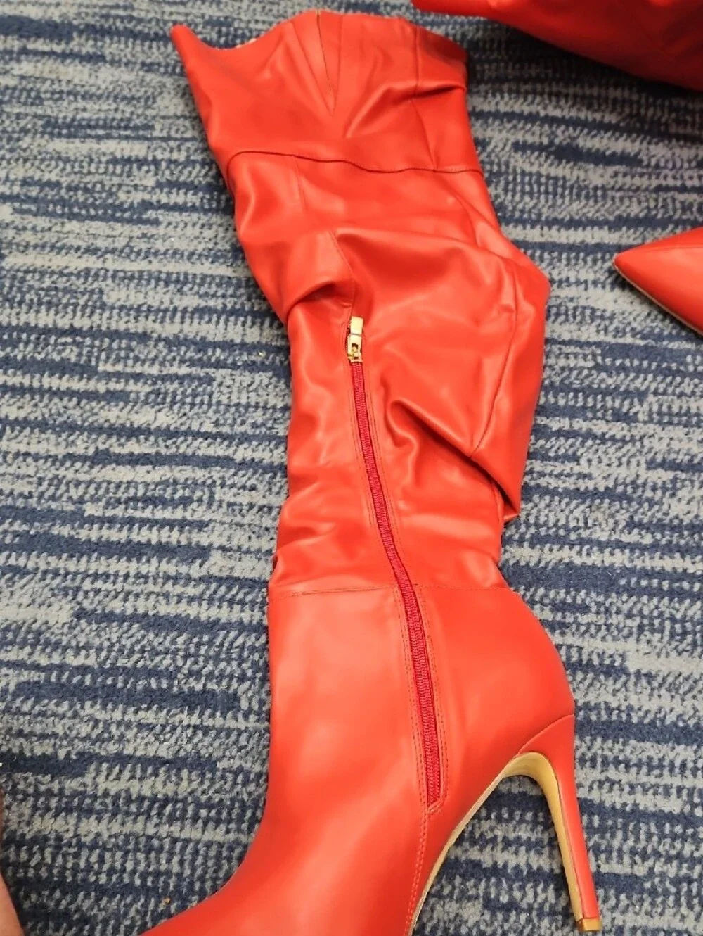 Red Stiletto Knee-High Boots - Women